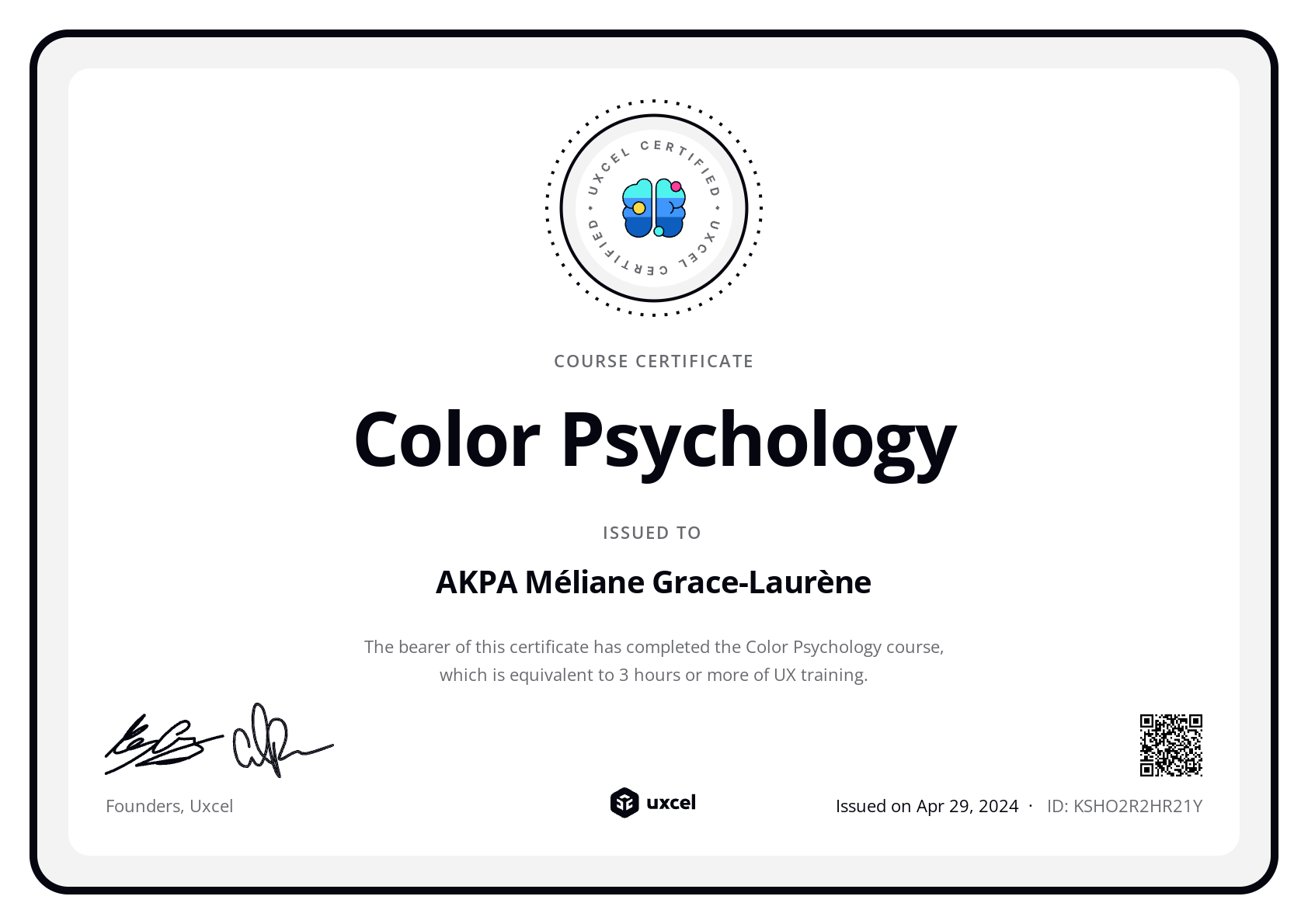 AKPA Méliane Grace-Laurène's certificate